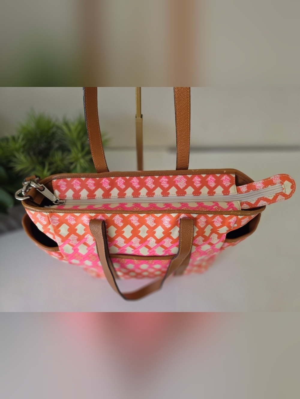 Rebecca Minkoff Neon Marissa Diaper Bag Tote Coated Canvas Pink Orange Crossbody - Picture 6 of 14